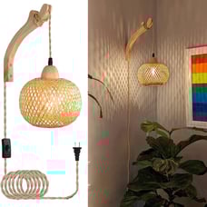 Bamboo Lantern Plug in Wall Sconces Wicker Wall Lamp