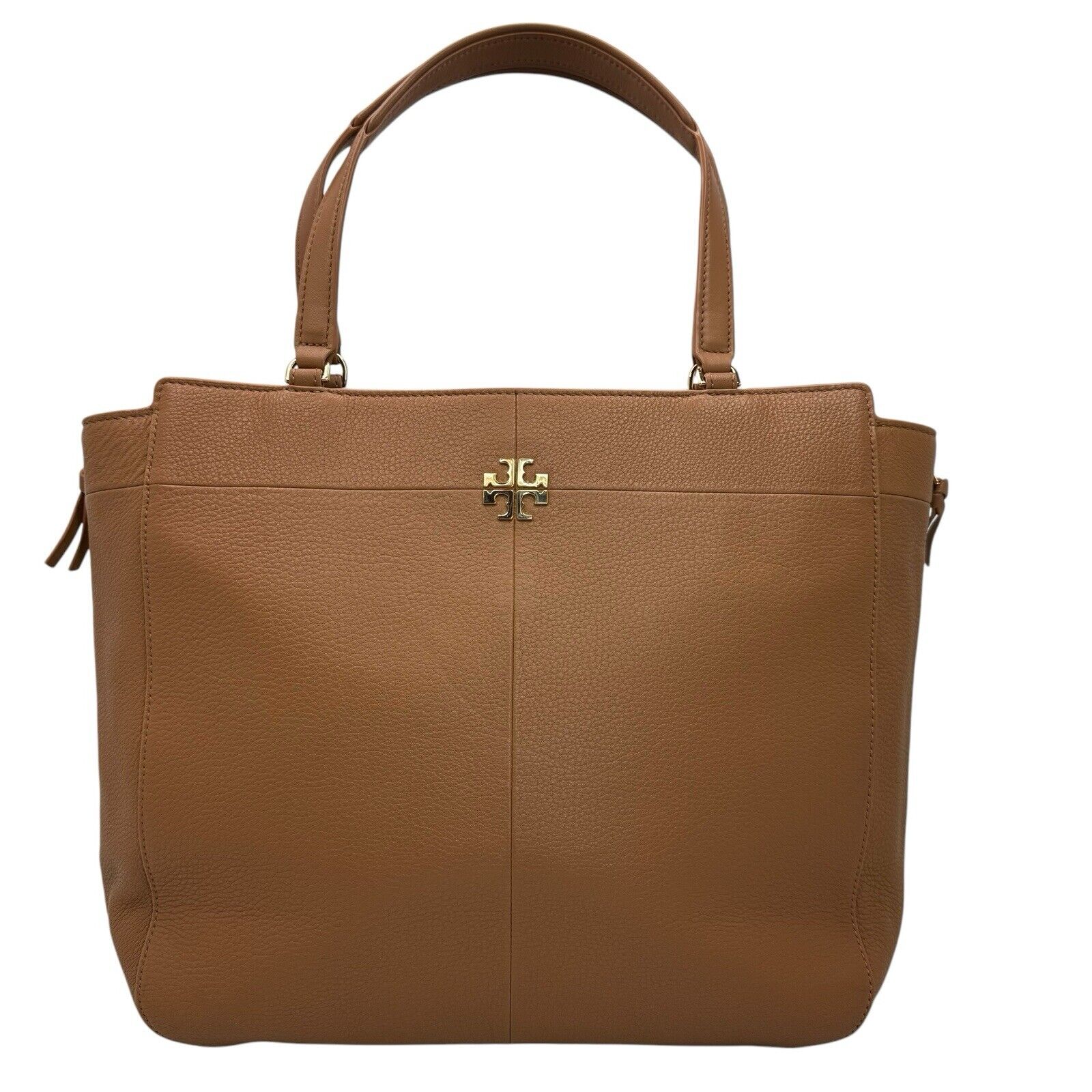 Tory Burch Ivy Side-Zip Expandable Pebbled Leather Tote Bag - Camel Color
