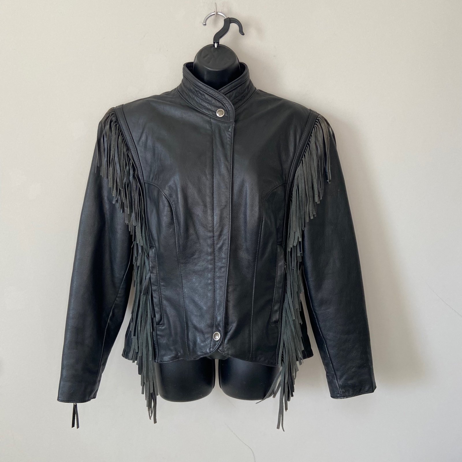 Harley Davidson Motorcycle Vintage Black Leather Fringe Jacket Sz Small