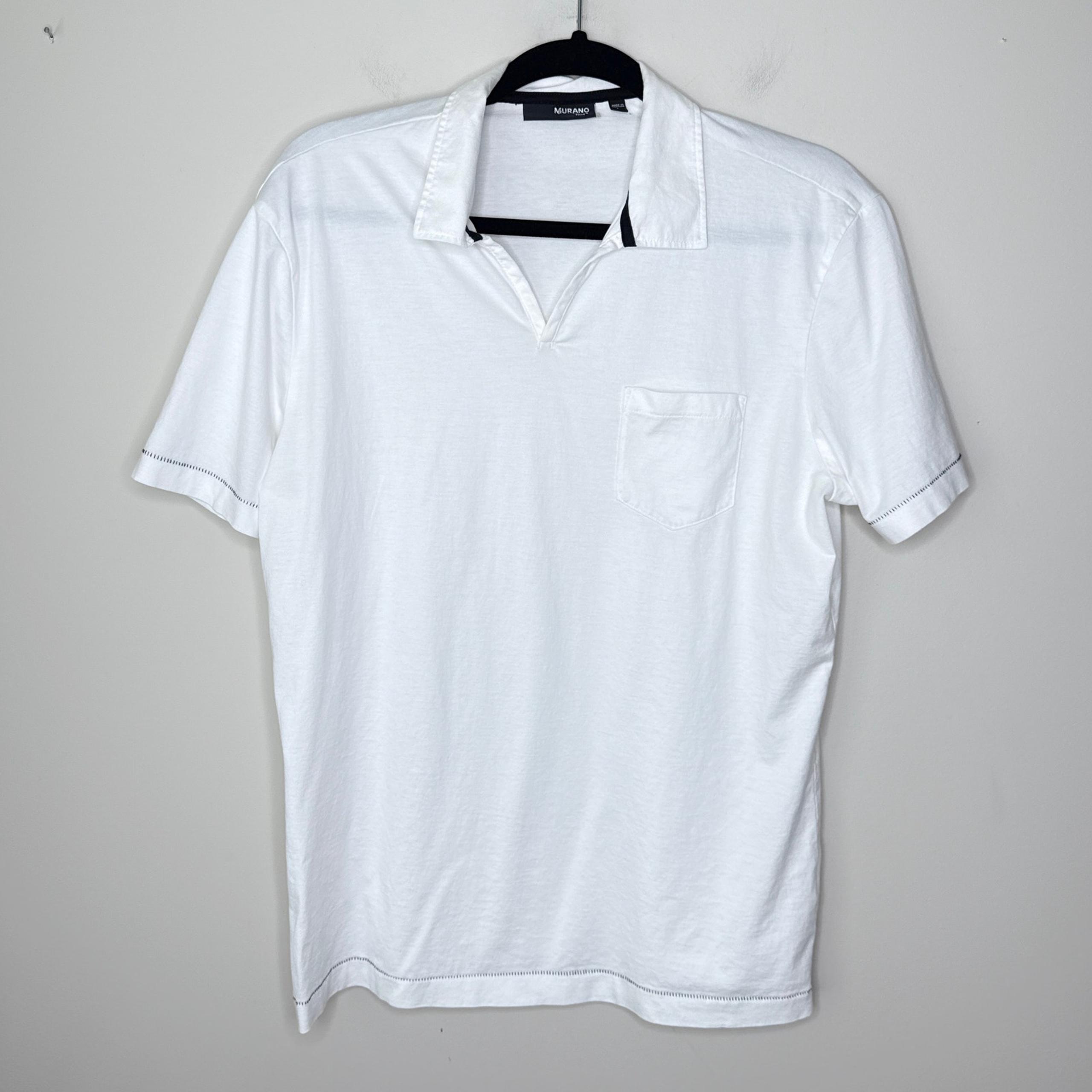 Murano Fitted Men's White Polo Shirt Contrast Trim Short Sleeve Size Large