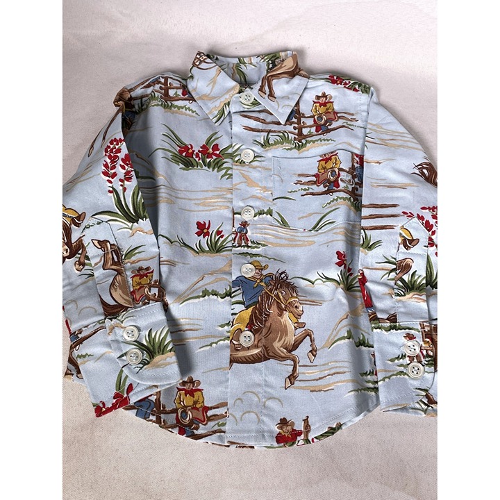 Frogs Frills & Daffodils Western Button Down Shirt Baby Toddler 6-9 Months NEW