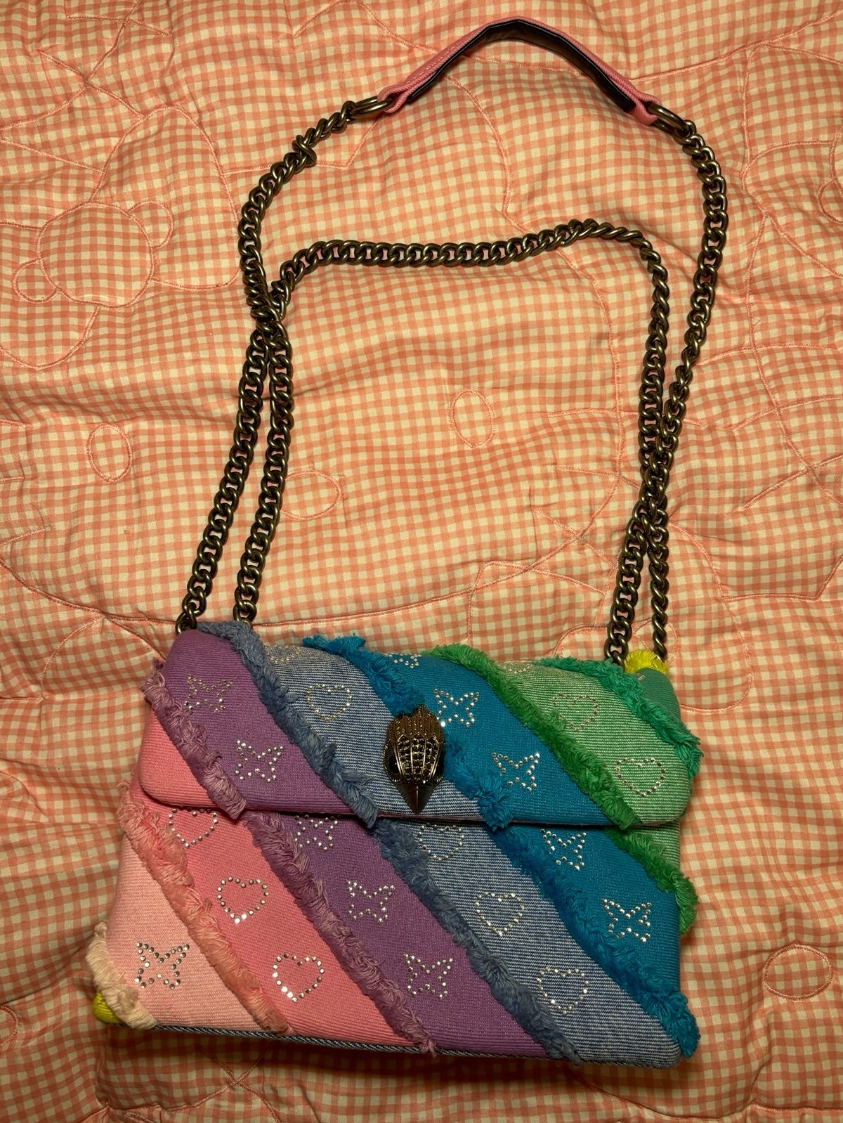 Medium Kensington Denim Rainbow Rhinestone Stripe Shoulder