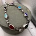 Vintage Sterling MultiStone Mexico Southwestern Teardrop Toggle Clasp Bracelet