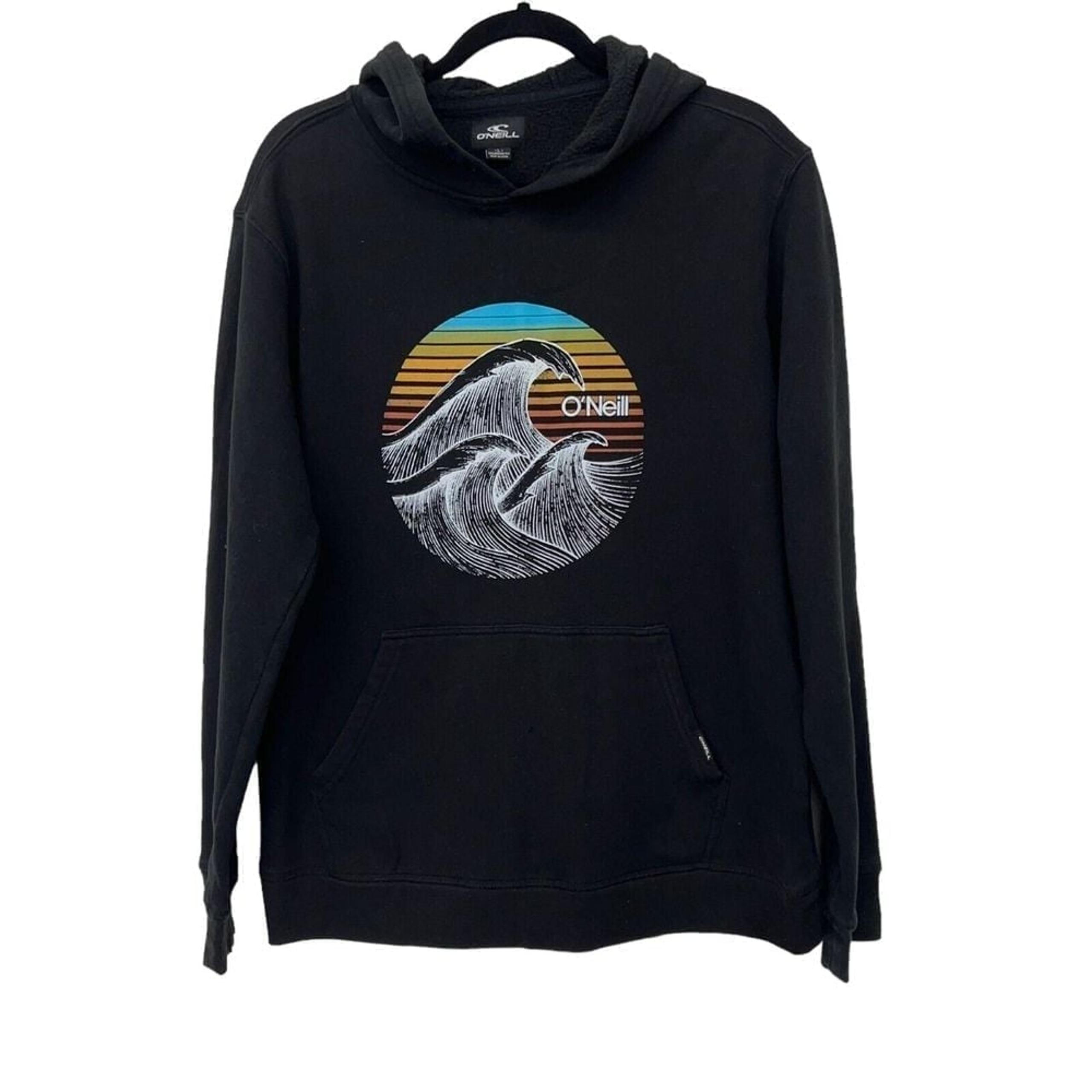 O'neill long sleeve hooded pullover sweater fleece wave graphic black see note S