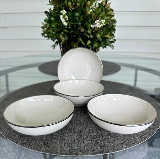 Vintage Fruit 4 3/4 Bowl (Birchbark-Platinum Trim) by FRANCISCAN USA Set of 4