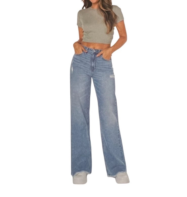 New BCBGeneration BCBG Stretch High Rise Baggy Wide Leg Blue Jeans Size 1 / 25