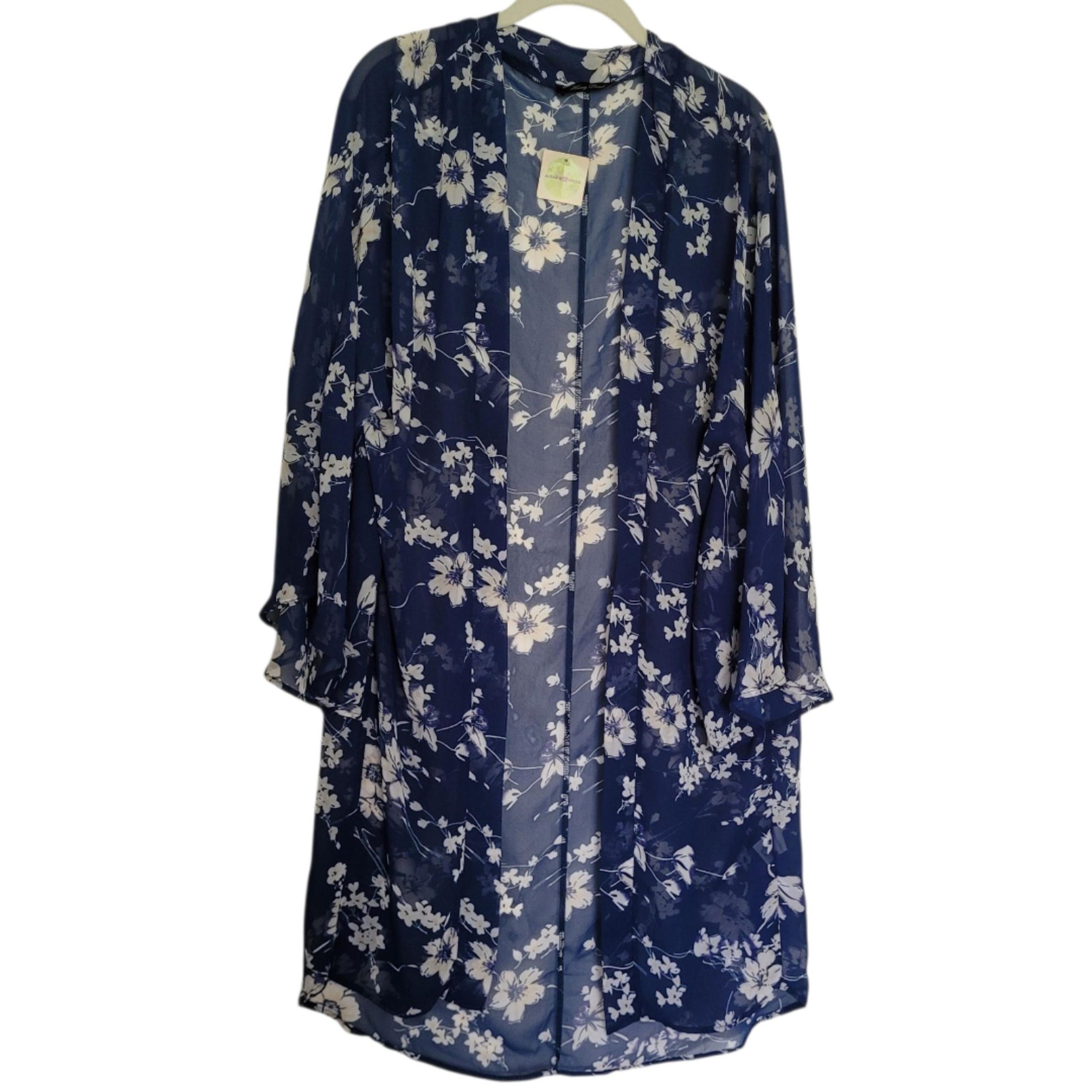 Altar'D State Honey Punch Size Small Floral Blue Kimono Cardigan Blue White Boho