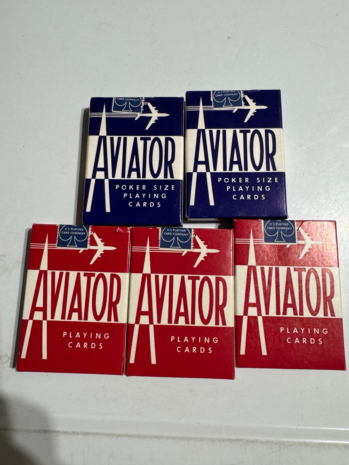 Aviator Vintage Tax Stamp Playing Cards Deck Set of 5 Red & Blue