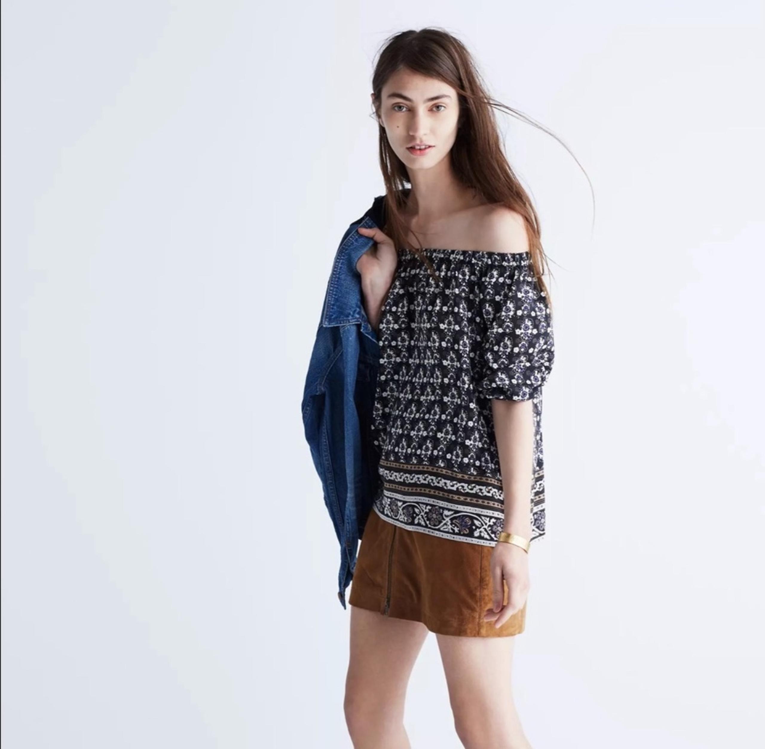 Madewell Off-the-shoulders 100% Silk Blouse Women’s XXS Relaxed 3/4 Puff Sleeve