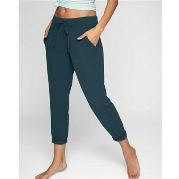 Athleta Powervita Sweatpant Jogger Pants Brushed Fabric Abyss Teal Green Small