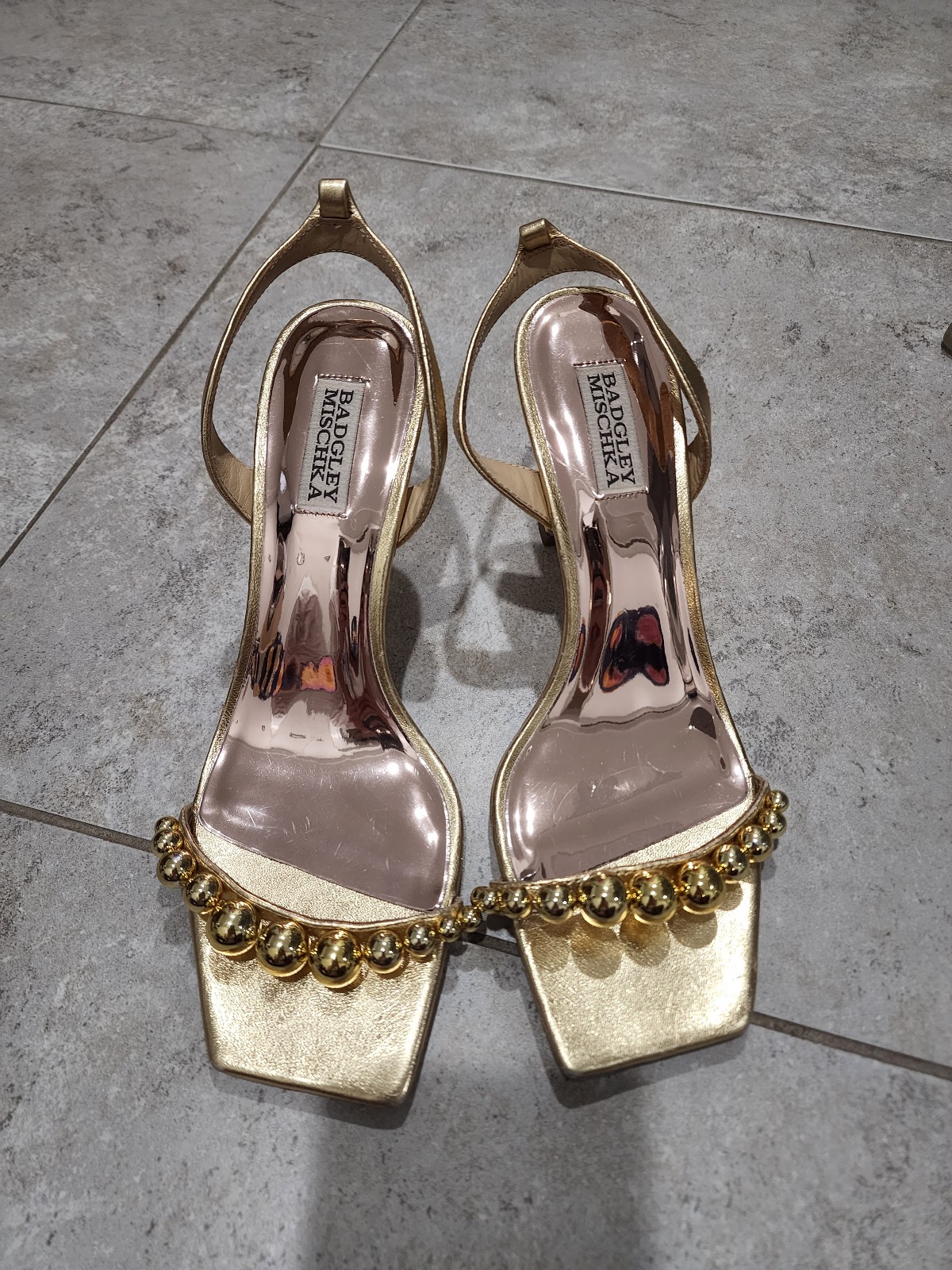 Badgley Mischka Cailey Strappy Stilleto Sandals with Balled Vamp Gold