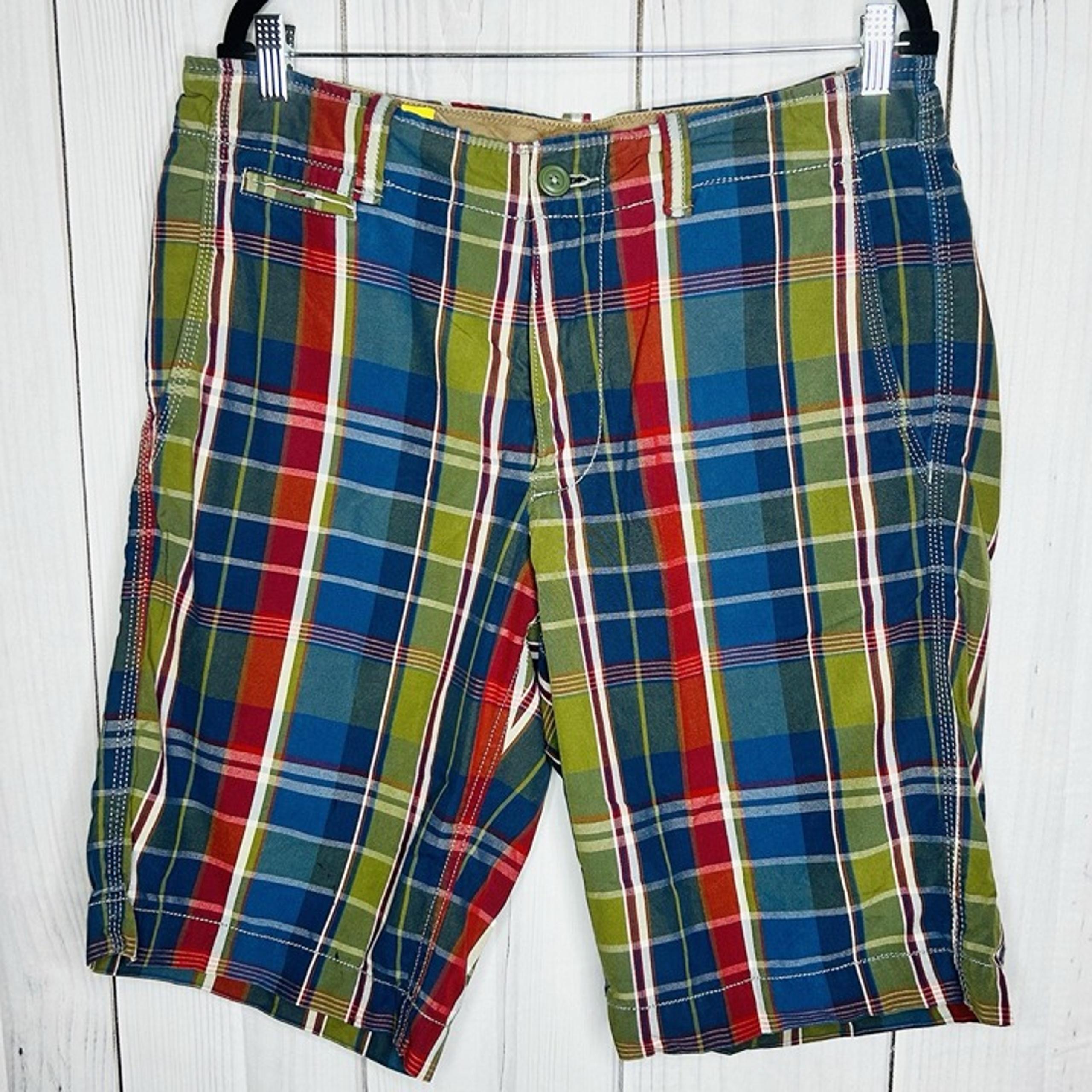Gap Mens Flat Front Plaid Madras 10" Shorts Size 34 Flap Pockets India