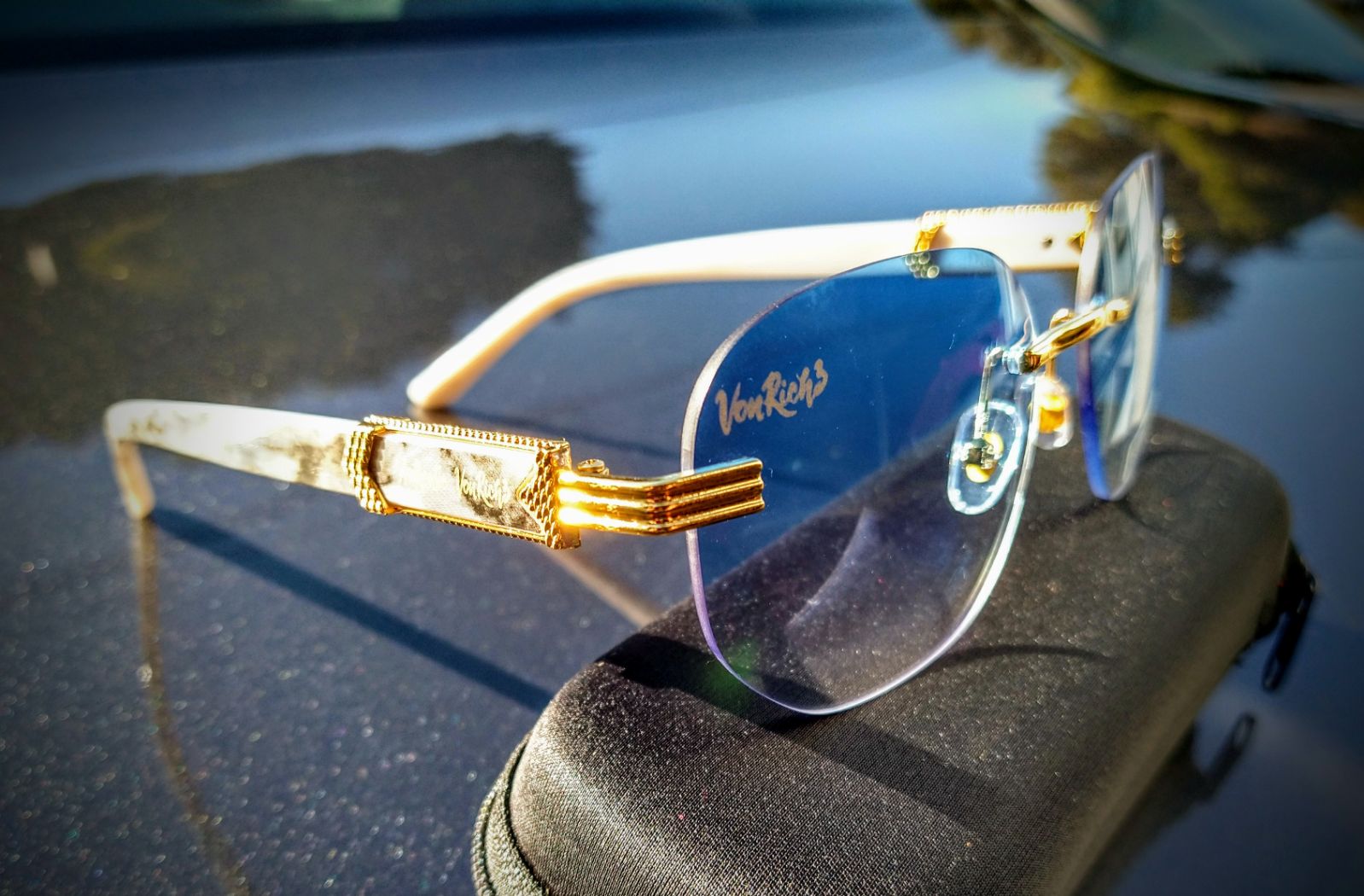 Rimless Blue VonRich3 Sunglasses