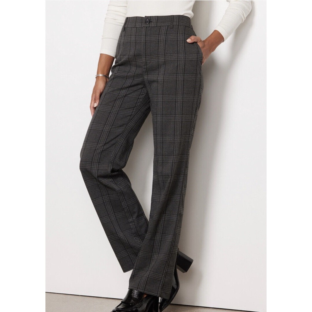 Evereve Sanctuary Womens Soho Trouser Pants Size 26 Grey Plaid Straight Leg NEW