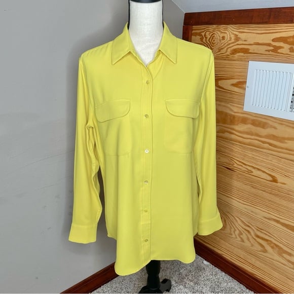 Equipment Femme Signature Button Up Long Sleeve Blouse Shirt Top Small Yellow