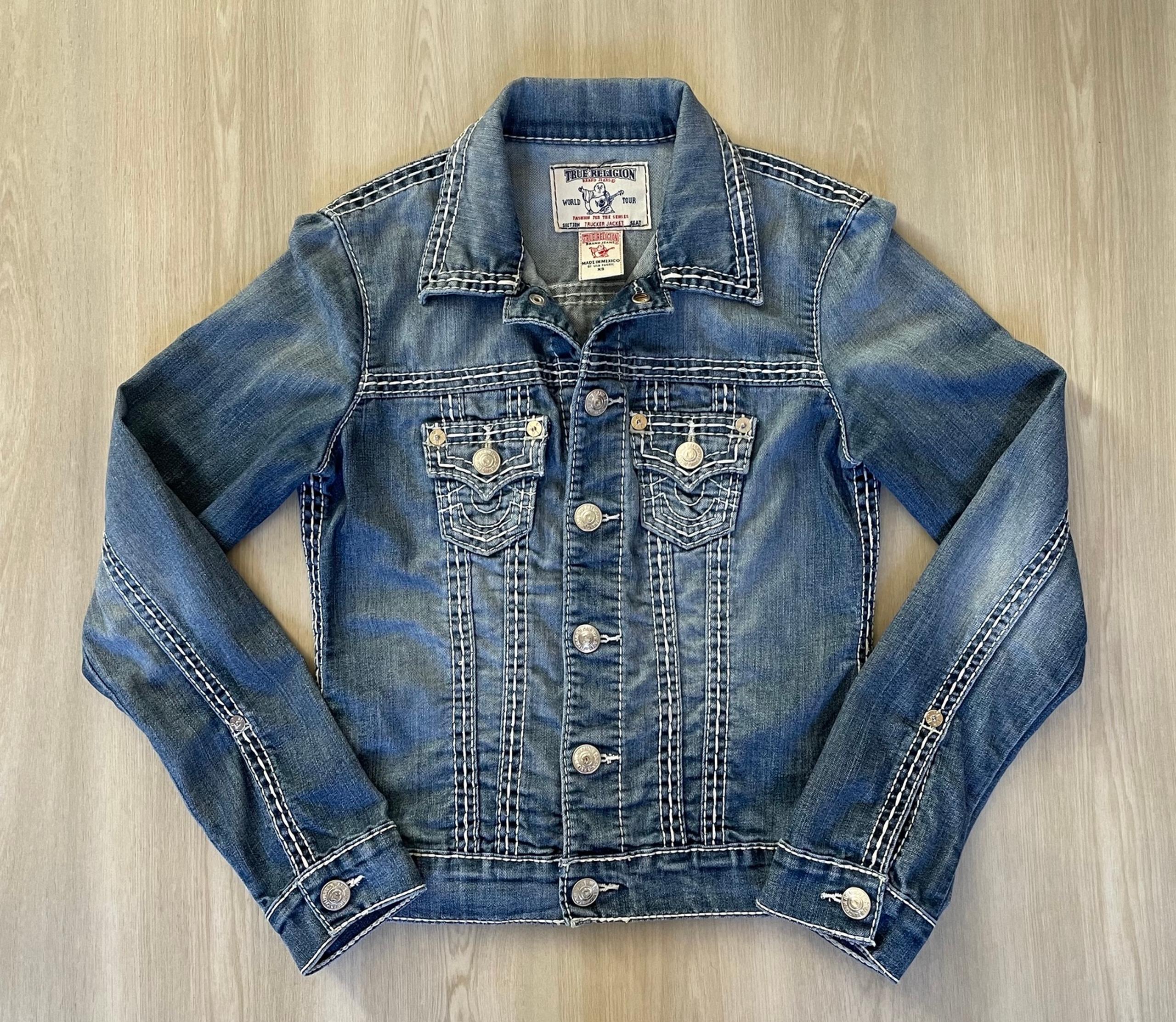 TRUE RELIGION Y2K World Tour  Denim Jean Trucker Jacket Womens Sz XS