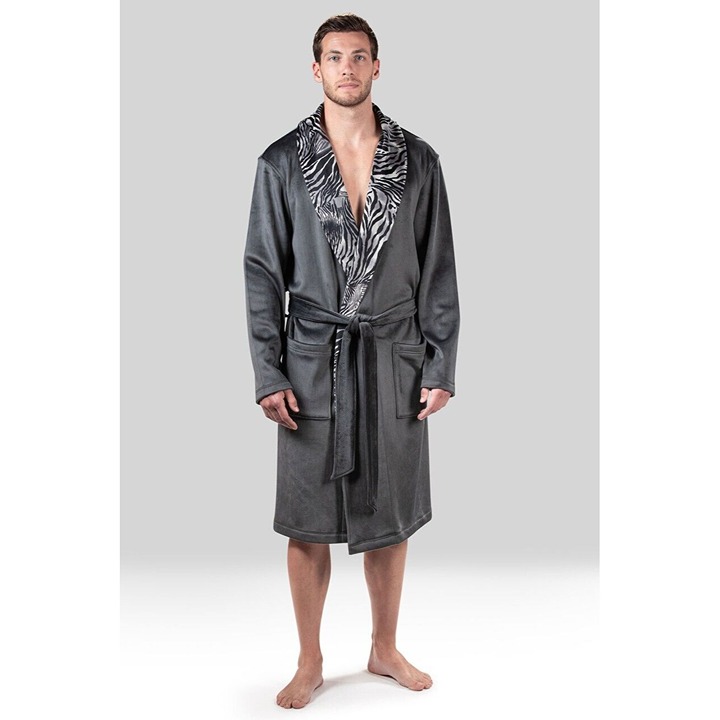 Natori Robe XL Kasem Volcanic Ash Tiger Print Shawl Collar Velour Bath Robe NEW!