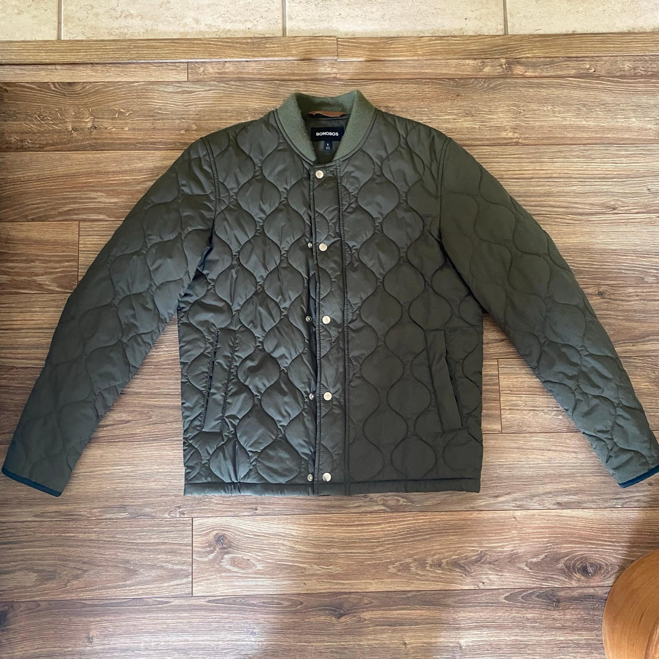 Bonobos Mens green quilted puffer bomber jacket size small