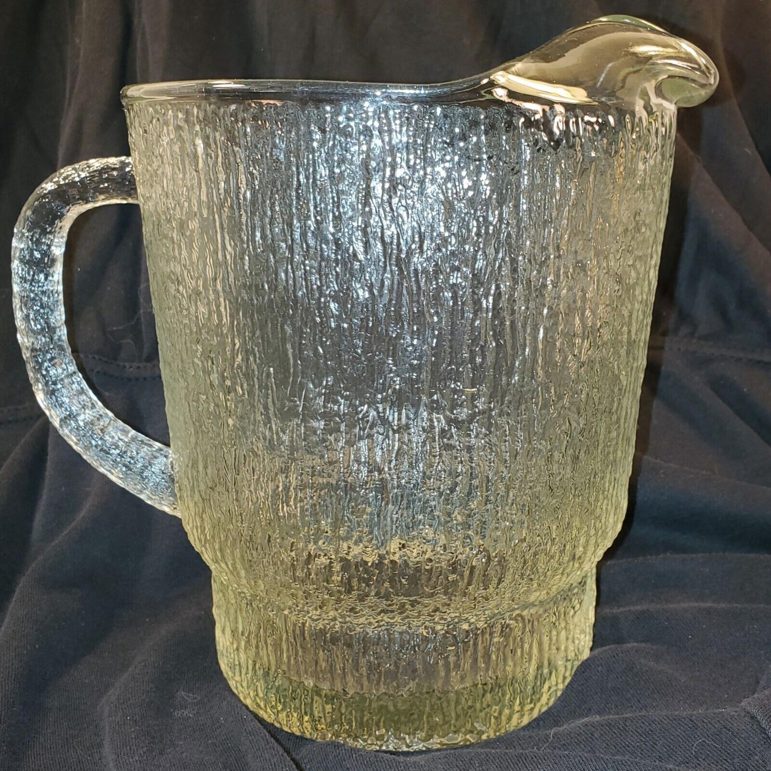 Vintage Indiana Glass Crystal Ice Pitcher Tree Bark Clear Glass. 64 Ounce.