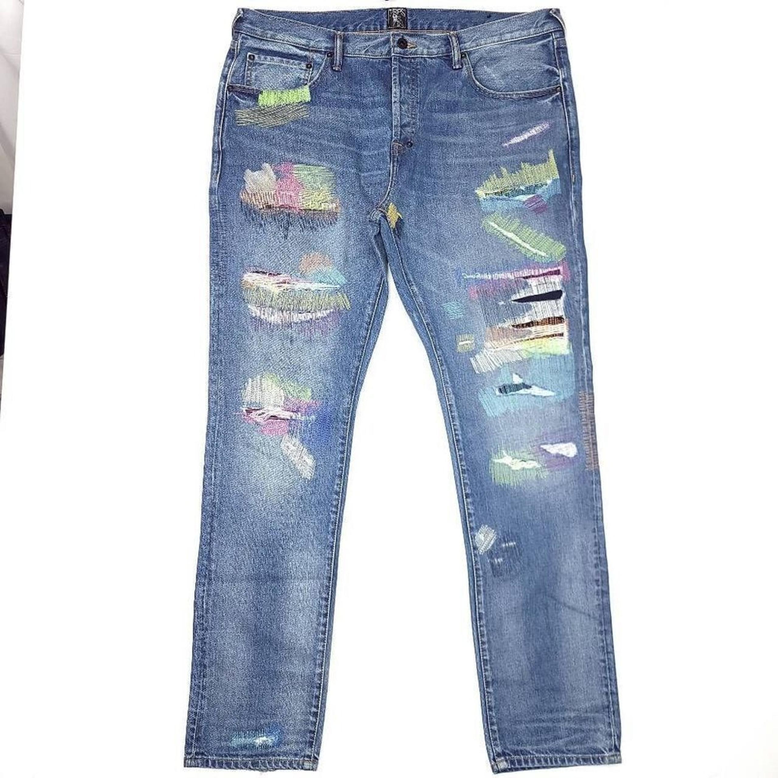 PRPS Le Sabre Slim Taper Jeans Mens 38x34 Patches Colorful Designer Rare NWOT