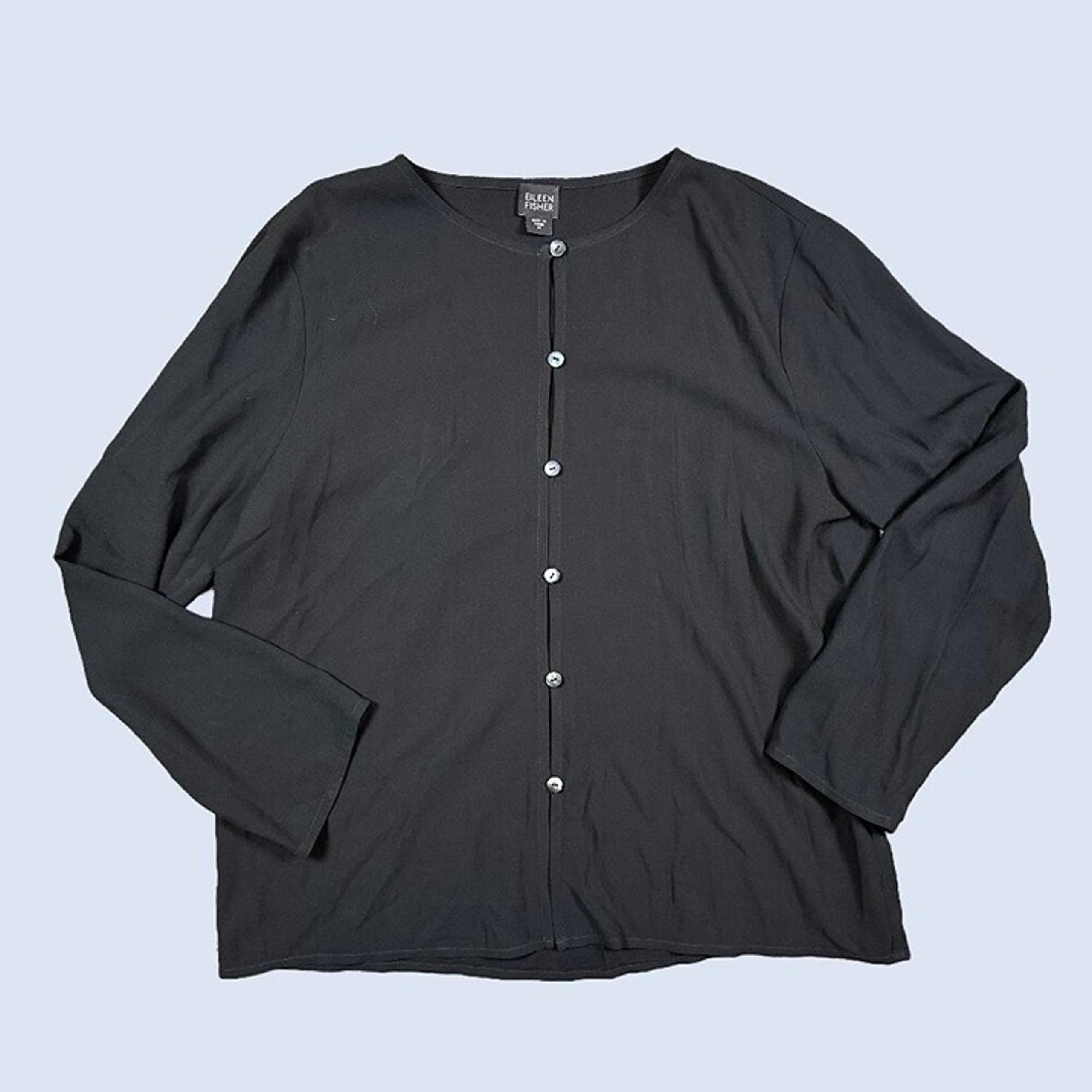 Black 100% Silk Button Down Shirt Women's Size Medium Minimalist - Eileen Fisher