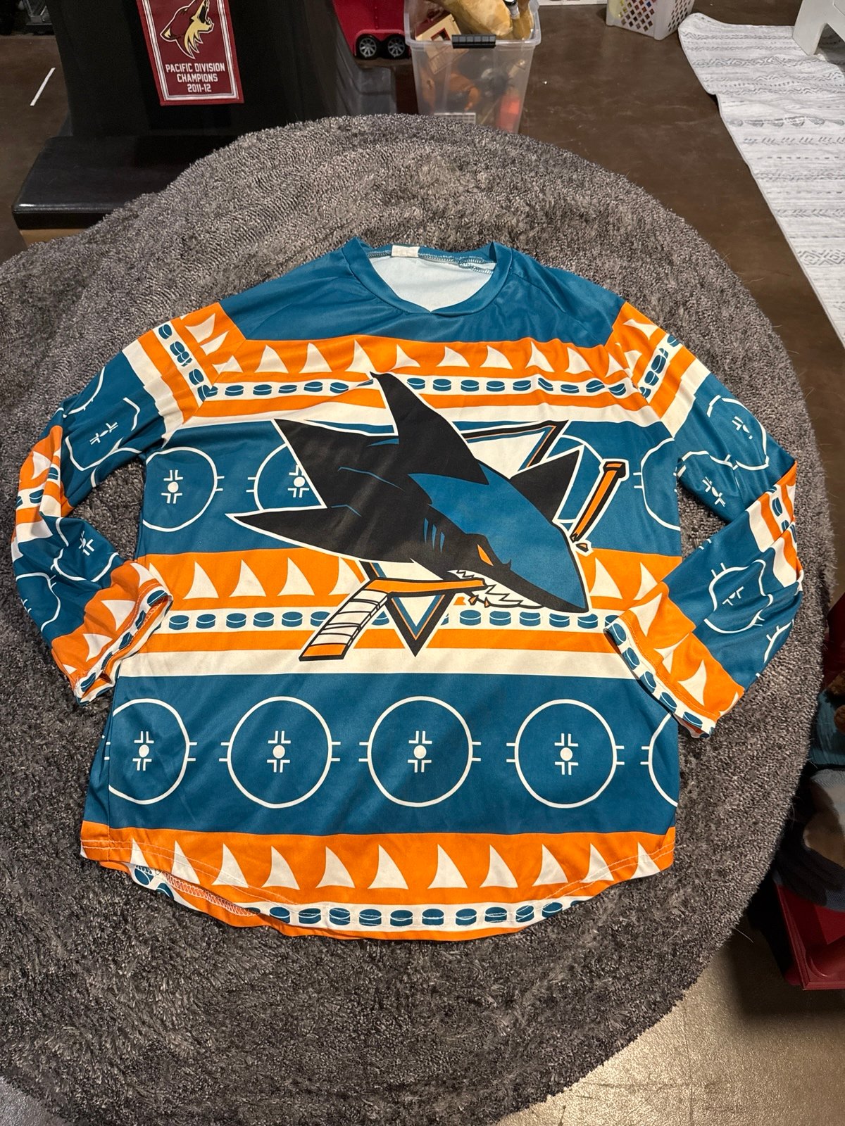 San Jose Sharks Holiday Ugly Sweater Christmas Jersey Shirt 2023 Giveaway SGA M