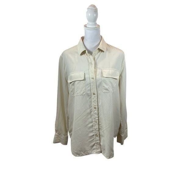 Ladies Everlane Silk Button Down Blouse Bone Color Size 4