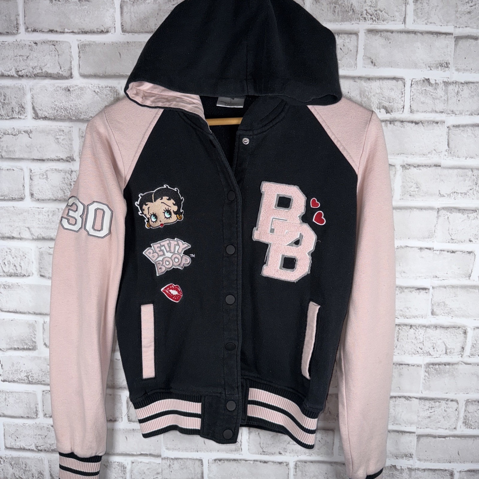 Betty Boop Letterman Varsity Jacket Pink Black Women's XS Univeral Studios