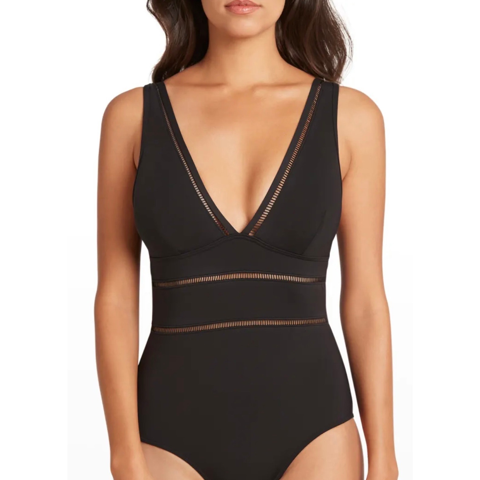 Sea Level Swim Essentials Spliced One-Piece Swimsuit Black Women’s Size 4