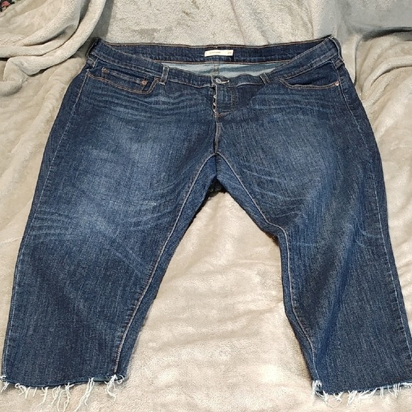 Levi's Wedgie skinny Dark Blue Ankle & Cropped Raw Hem Jeans button fly SZ 24W