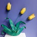 Vintage Mid Century Yellow/Gr Painted Metal 3Tulip/Floral Wall Hanging Sculpture