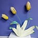 Vintage Mid Century Yellow/Gr Painted Metal 3Tulip/Floral Wall Hanging Sculpture