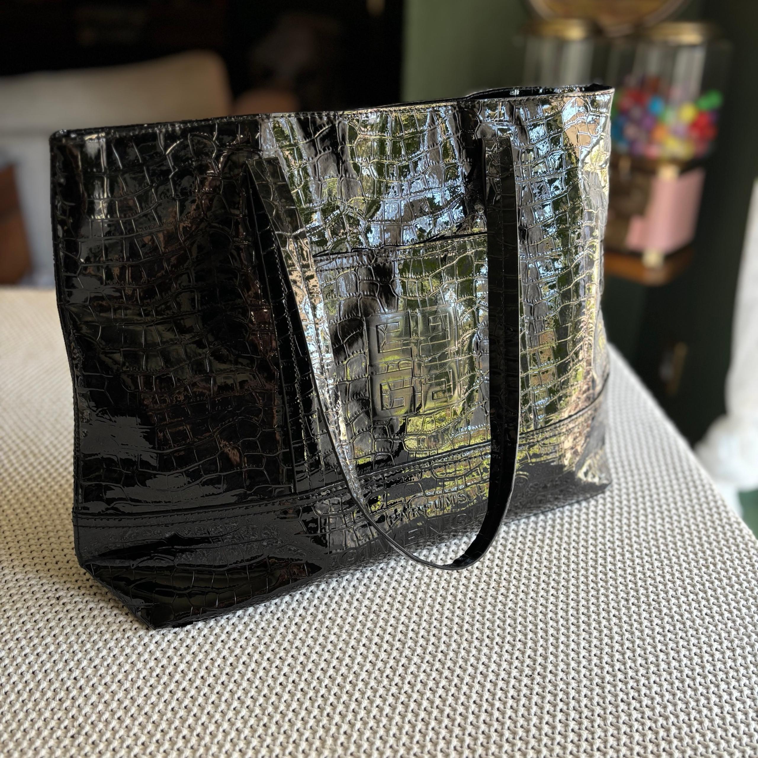 BG) Givenchy Parfums Black Faux Leather Fall Tote Hand Bag