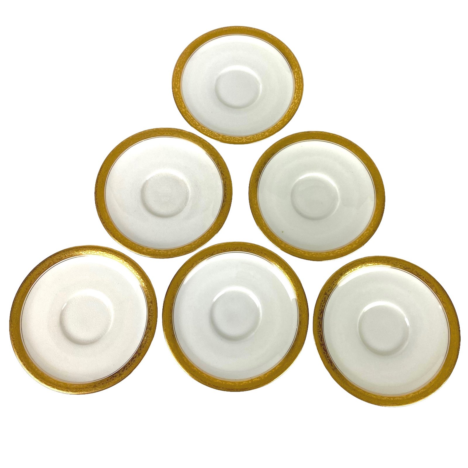 Ovington Bros Royal Worcester England Saucers RN651926 Set 6 New York Gold Rim