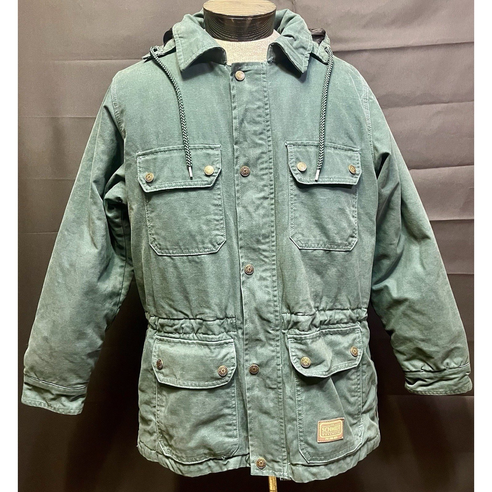 CE Schmidt Women's Size Large Canvas Jacket Dark Green Flannel Lined Hooded