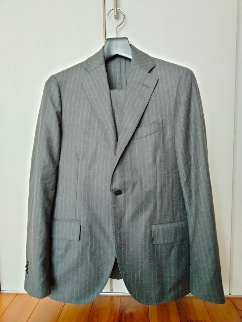 LARDINI Pinstripe Light Flannel Suit 46 Made in Italy