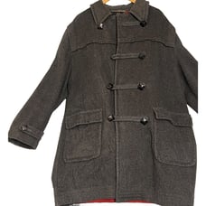 Loden Frey Wool Coat Western Germany Size 50 Gray Red Lining Toggle Closure Flaw