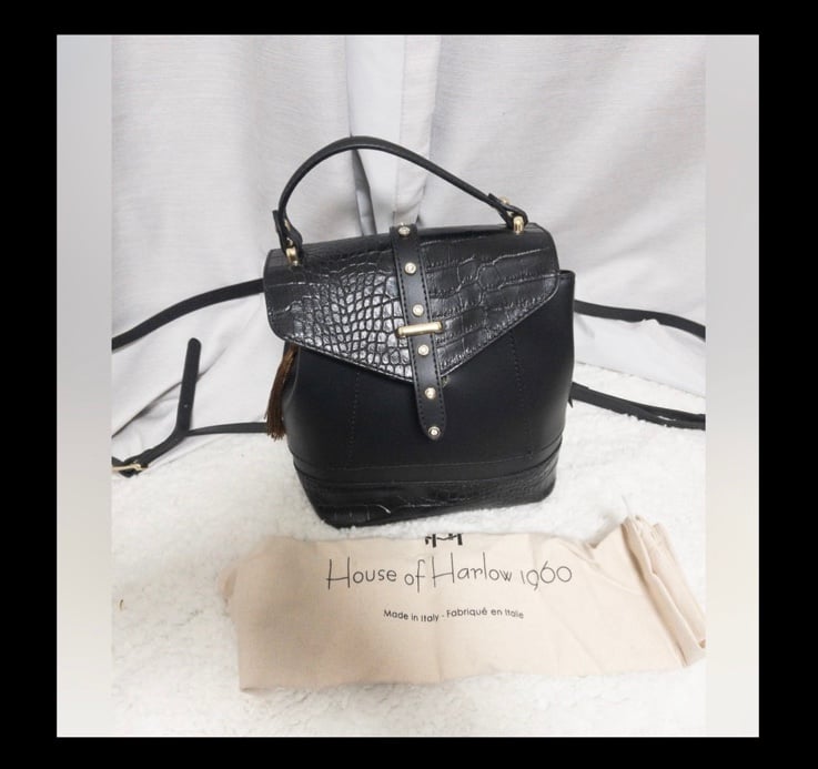 House of harlow 1960 black leather crystal stud backpack