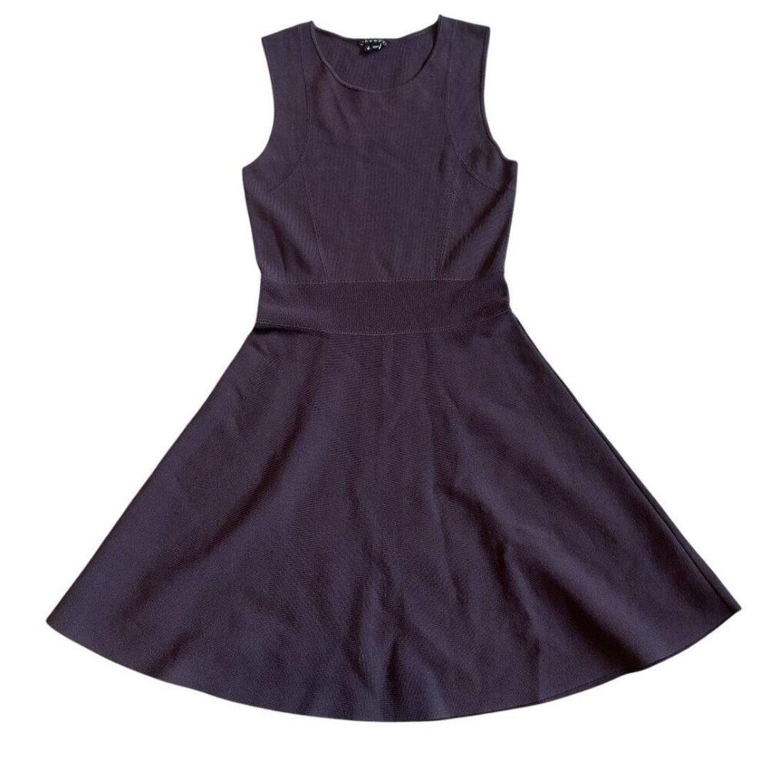 Theory Sleeveless A-Line Dress Stretch Fabric Crew Neck Defined Waist Size Small