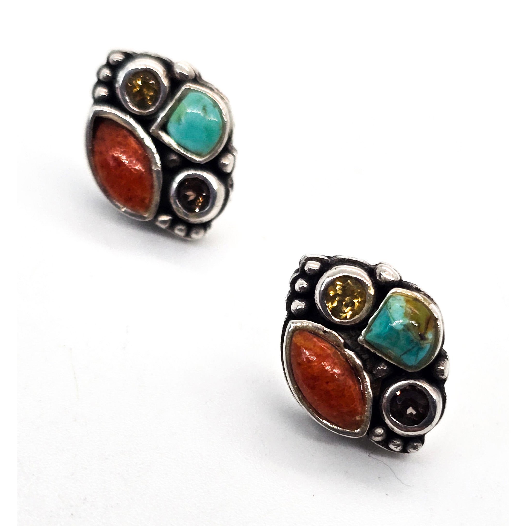 Barse multi gemstone sterling silver stud earrings turquoise smokey quartz citr