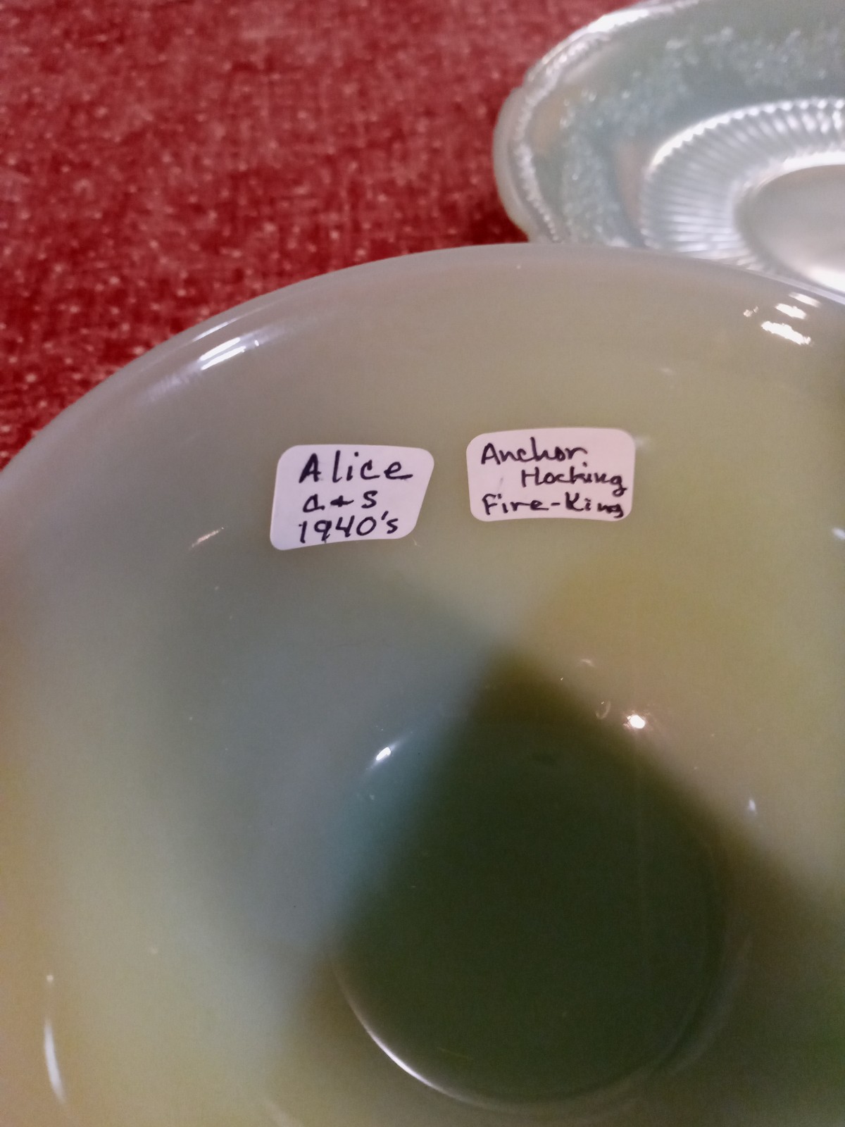 Antique Noble Carved Jadeite Cup Saucer Anchor retailer Hocking Fire King 1940s Very Rare
