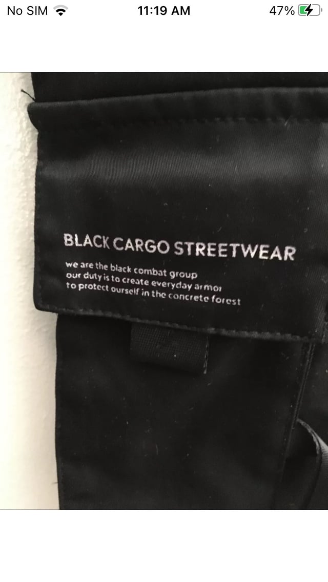 Men’s BT Black Cargo Streetwear Cargo Tapered Pants Size 40 Black Drawstring - detail