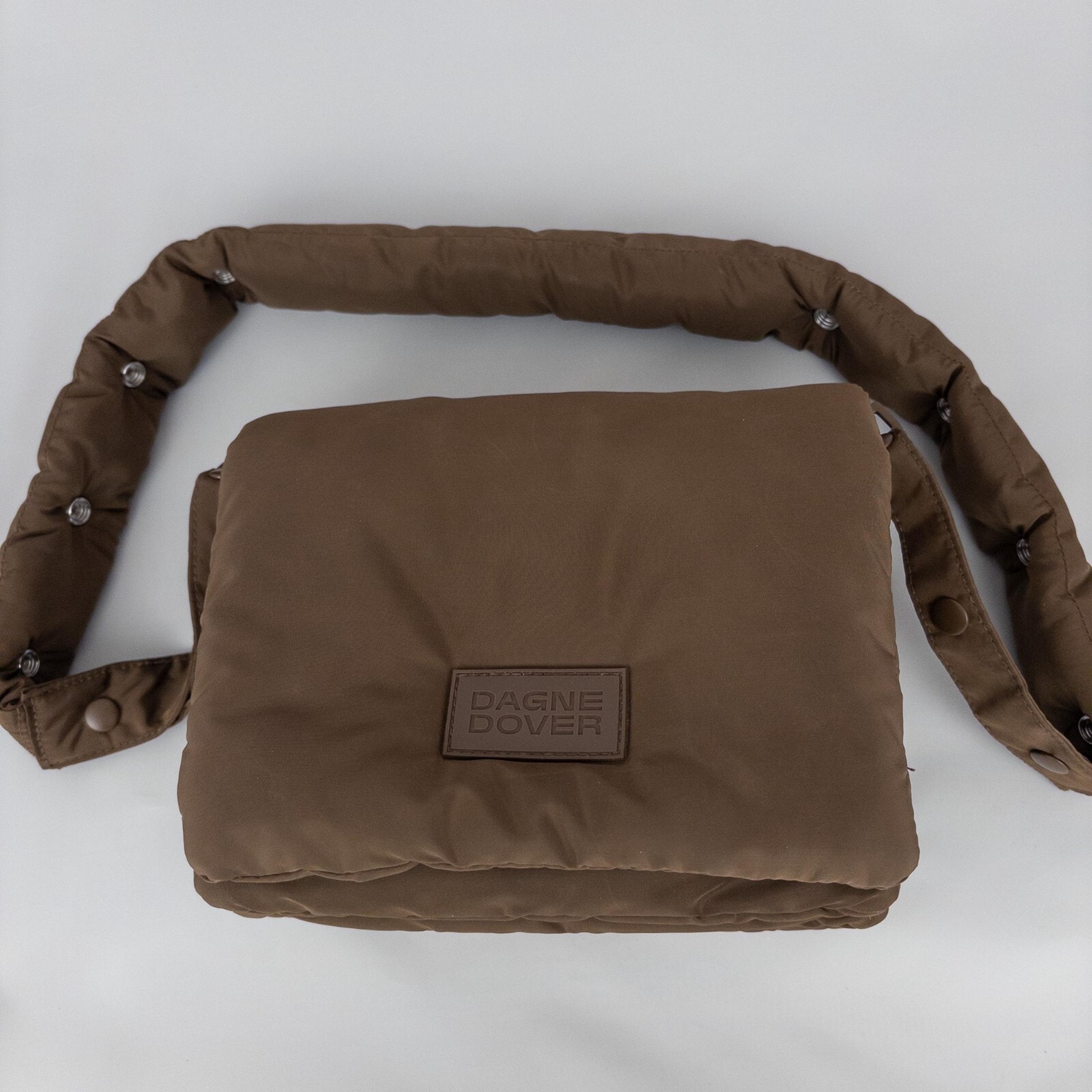Dagne Dover Kitty Crossbody Bag Brown Puffer Bag Multi Compartment 2 Straps
