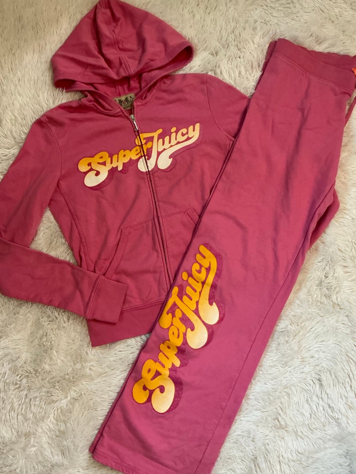 RARE VINTAGE JUICY COUTURE BUBBLEGUM PINK COTTON TRACKSUIT SUPERJUICY S/M