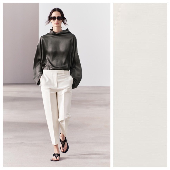 NWT. Zara Ecru ZW Collection Cotton Pants. Size L.
