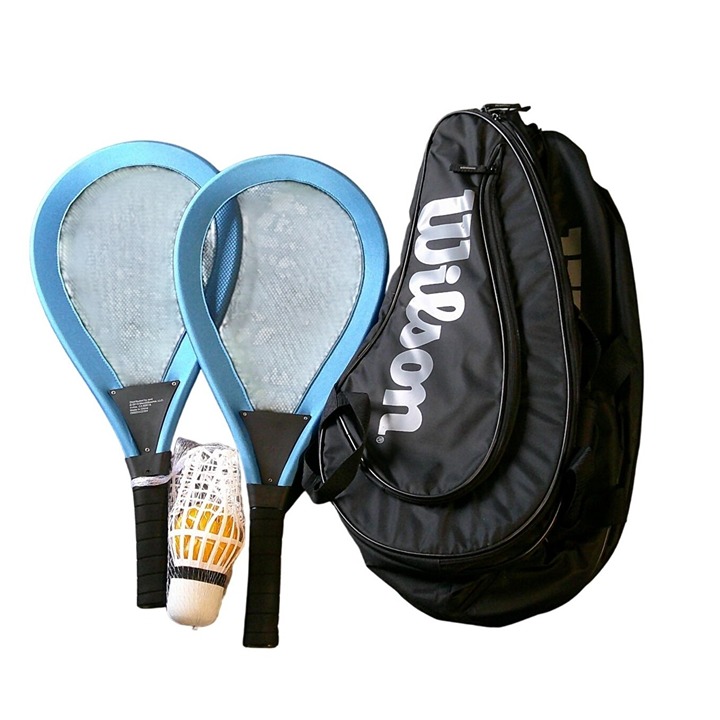 Wilson Badminton Set W/ 2 Blue Rackets Shuttlecock & Black Carry Bag D90 A