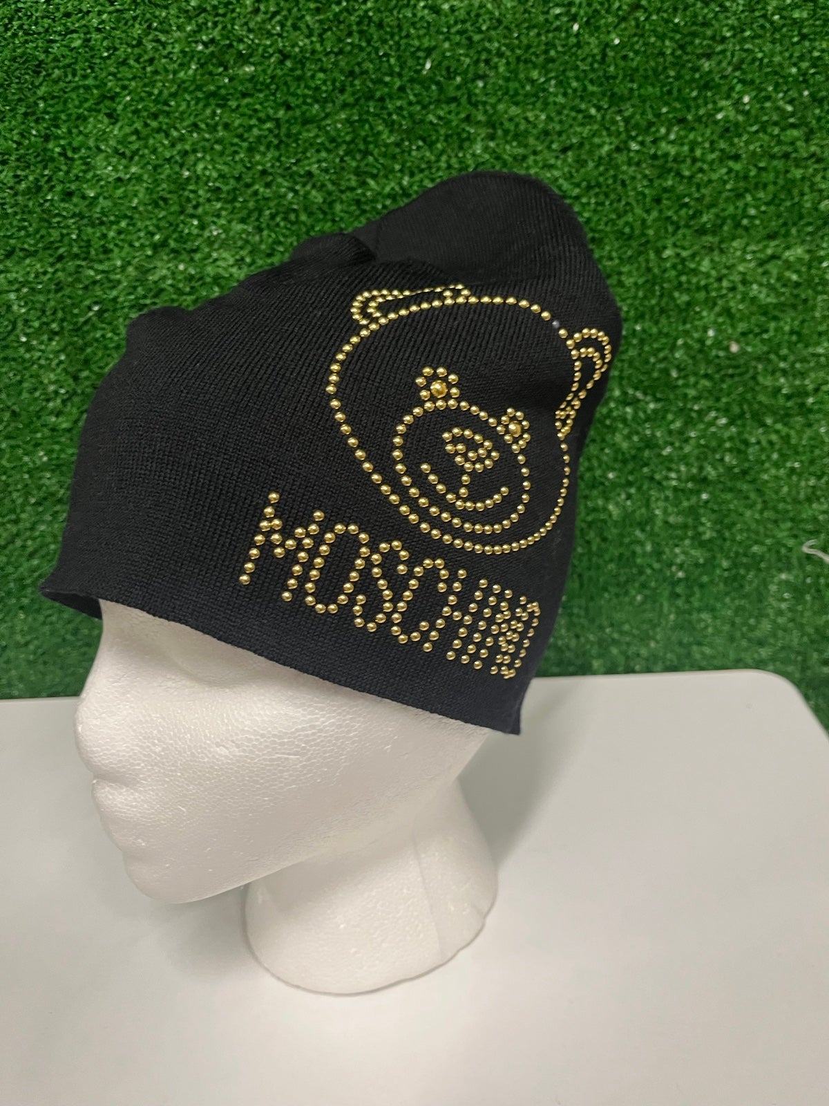 Moschino black Gold Studded Teddy Bear Women’s Beanie Hat