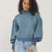 Something Navy Hattie blue ruffle mockneck bow cuff sleeve knit sweater top