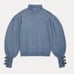 Something Navy Hattie blue ruffle mockneck bow cuff sleeve knit sweater top