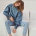 Something Navy Hattie blue ruffle mockneck bow cuff sleeve knit sweater top